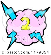 Cartoon Of A Cloud With A Lightning Bolt And The Number 2 Royalty Free Vector Illustration