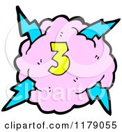 Cartoon Of A Cloud With A Lightning Bolt And The Number 3 Royalty Free Vector Illustration by lineartestpilot