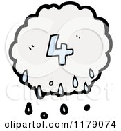 Cartoon Of A Raincloud With The Number 4 Royalty Free Vector Illustration by lineartestpilot
