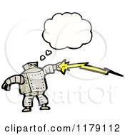 Cartoon Of A Robot With A Lightning Bolt Conversation Bubble Royalty Free Vector Illustration