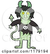 Cartoon Of A Green Horned Monster Royalty Free Vector Illustration
