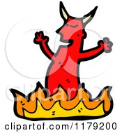 Cartoon Of A Red Devil In Flames Royalty Free Vector Illustration