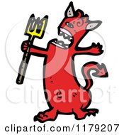 Cartoon Of A Red Horned Devil With A Pitchfork Royalty Free Vector Illustration