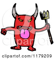 Cartoon Of A Red Horned Devil With A Pitchfork Royalty Free Vector Illustration