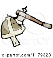 Cartoon Of A Viking Helmet With An Ax Royalty Free Vector Illustration by lineartestpilot