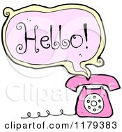 Cartoon Of A Conversation Bubble Of A Telephone With The Word Hello Royalty Free Vector Illustration