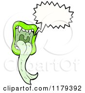 Cartoon Of Green Vampire Lips And Teeth With A Long Tongue Royalty Free Vector Illustration