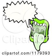 Poster, Art Print Of Green Vampire Lips And Teeth With A Long Tongue