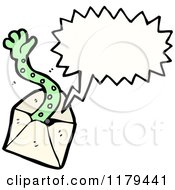 Cartoon Of An Envelope With A Greem Arm And A Conversation Bubble Royalty Free Vector Illustration