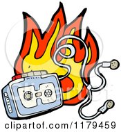 Cartoon Of A Flaming Cassette Player With Earphones Royalty Free Vector Illustration