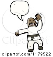 Cartoon Of An African American Man Doing Karate Speaking Royalty Free Vector Illustration