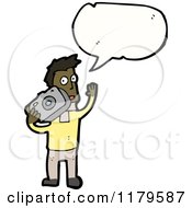Cartoon Of An African American Man With A Camera Speaking Royalty Free Vector Illustration by lineartestpilot