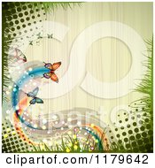 Poster, Art Print Of Spring Time Butterfly Halftone And Grass Wood Background