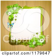 Poster, Art Print Of Butterfly Shamrock And Clover Flower Frame Over Wood