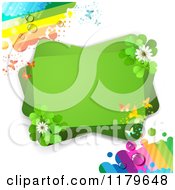 Poster, Art Print Of Green Rectangles With Butterflies Clover Flowers And Dewy Rainbows