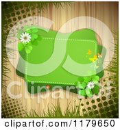 Poster, Art Print Of Green Rectangles With Butterflies A Ladybug Clover Flowers And Shamrocks Over Wood With Grass And Grunge
