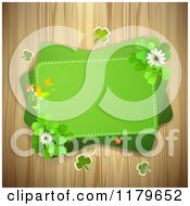 Clipart Of A Green Rectangles With Butterflies Clover Flowers And Shamrocks Over Wood Royalty Free Vector Illustration