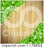 Poster, Art Print Of Wooden Background With Shamrocks Flowers And Ladybugs On The Corners