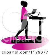 Silhouetted Woman In Pink Walking At A Treadmill Work Station Desk