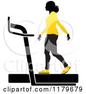 Poster, Art Print Of Silhouetted Woman In A Yellow Outfit Walking On A Treadmill