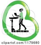 Poster, Art Print Of Silhouetted Woman In Green Walking At A Treadmill Work Station Desk In A Heart