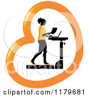 Poster, Art Print Of Silhouetted Woman In Orange Walking At A Treadmill Work Station Desk In A Heart