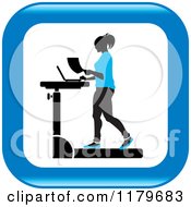 Poster, Art Print Of Icon Of A Silhouetted Woman In Blue Walking At A Treadmill Work Station Desk