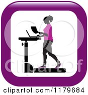 Poster, Art Print Of Icon Of A Silhouetted Woman In Purple Walking At A Treadmill Work Station Desk