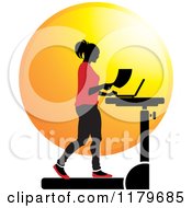 Poster, Art Print Of Silhouetted Woman In Red Walking At A Treadmill Work Station Desk