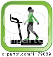Poster, Art Print Of Silhouetted Woman In A Green Outfit Walking On A Treadmill In A Square