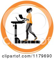 Poster, Art Print Of Icon Of A Silhouetted Woman In Orange Walking At A Treadmill Work Station Desk