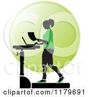 Poster, Art Print Of Silhouetted Woman In Green Walking At A Treadmill Work Station Desk