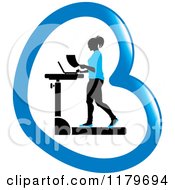 Poster, Art Print Of Silhouetted Woman In Blue Walking At A Treadmill Work Station Desk In A Heart