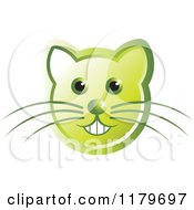 Poster, Art Print Of Smiling Green Cat Face With Whiskers