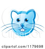 Clipart Of A Smiling Blue Cat Face With Whiskers Royalty Free Vector Illustration