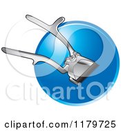 Clipart Of A Pair Of Hair Cutting Clippers Over A Blue Circle Royalty Free Vector Illustration
