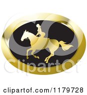 Poster, Art Print Of Gold And Black Silhouetted Woman Horseback Riding Icon