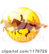 Poster, Art Print Of Silhouetted Women Horseback Riding Against A Sunset Icon
