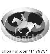 Poster, Art Print Of Silver And Black Silhouetted Woman Horseback Riding Icon
