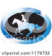 Poster, Art Print Of Blue And Black Silhouetted Woman Horseback Riding Icon