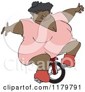 Black Circus Fat Lady Riding A Unicycle