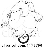 Cartoon Of An Outlined Circus Elephant Riding A Unicycle Royalty Free Vector Clipart