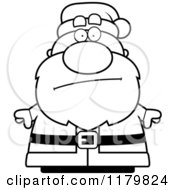 Cartoon Of A Black And White Bored Or Concerned Chubby Santa Royalty Free Vector Clipart