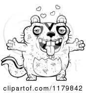 Cartoon Of A Black And White Loving Ugly Chipmunk Wanting A Hug Royalty Free Vector Clipart