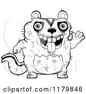 Cartoon Of A Black And White Waving Ugly Chipmunk Royalty Free Vector Clipart