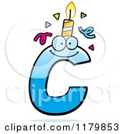 Cartoon Of A Blue Letter C Birthday Candle Mascot Royalty Free Vector Clipart