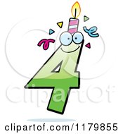 Cartoon Of A Green Four Birthday Candle Mascot Royalty Free Vector Clipart
