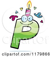 Poster, Art Print Of Green Letter P Birthday Candle Mascot