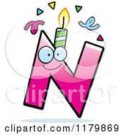 Poster, Art Print Of Pink Letter N Birthday Candle Mascot