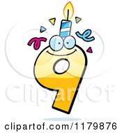 Cartoon Of A Yellow Nine Birthday Candle Mascot Royalty Free Vector Clipart by Cory Thoman